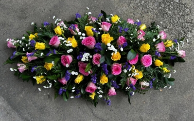 Spring coloured coffin spray