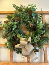 Christmas wreath mixed foliage and cones 24